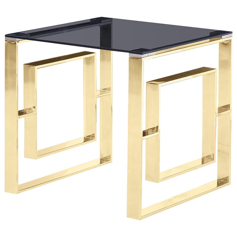 Pemberly Row Set of 2 Stainless Steel and Smoked Glass End Tables in Gold