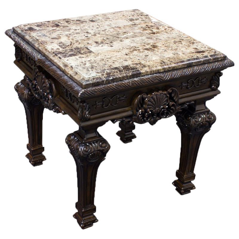 Pemberly Row Set of 2 Solid Wood and Faux Marble Top End Tables in Cherry
