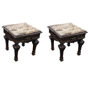 Pemberly Row Set of 2 Solid Wood and Faux Marble Top End Tables in Cherry