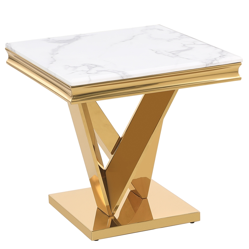 Pemberly Row Set of 2 Contemporary Gold Square Faux Marble End Tables