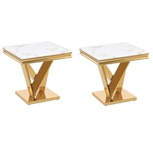 Pemberly Row Set of 2 Contemporary Gold Square Faux Marble End Tables