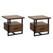 Pemberly Row Set of 2 Contemporary Metal 1-Drawer End Tables in Walnut