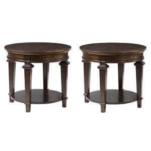 Pemberly Row Set of 2 28&quot Round Traditional Wooden End Tables in Espresso