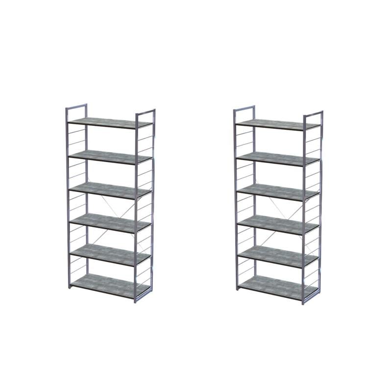 Pemberly Row Set of 2 Wood and Steel AdjusTables Bookcases in Brown