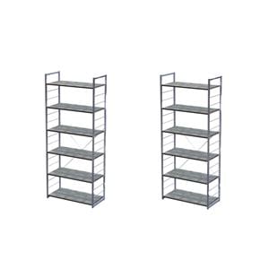 Pemberly Row Set of 2 Wood and Steel AdjusTables Bookcases in Brown