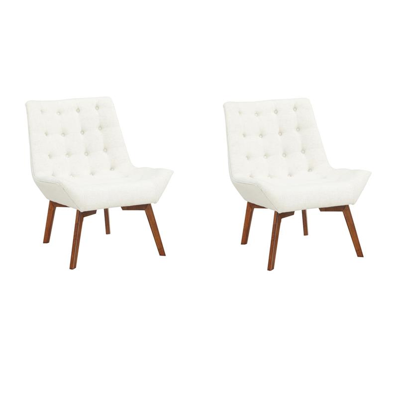 Pemberly Row Set of 2 Tufted Chairs in Linen Fabric with Coffee Legs