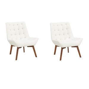 Pemberly Row Set of 2 Tufted Chairs in Linen Fabric with Coffee Legs
