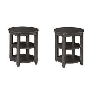 Pemberly Row Set of 2 3-Shelf Round End Tables in Slate Gray Wood