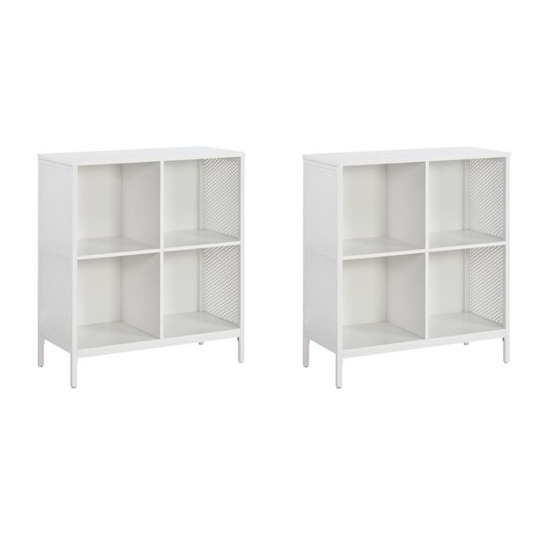 Pemberly Row Set of 2 4 Cube Storage/Bookcases in White Engineered Wood