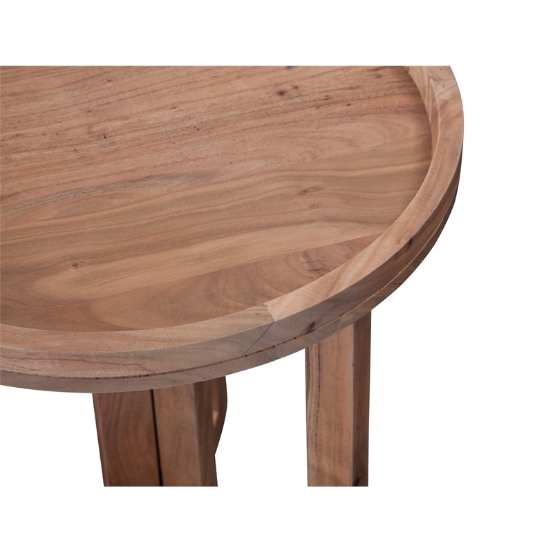 Pemberly Row Set of 2 Round Wood End Tables with Tray Top in Natural