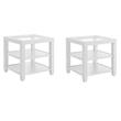 Pemberly Row Set of 2 Wood and Glass Top White End Tables with Shelves Storage