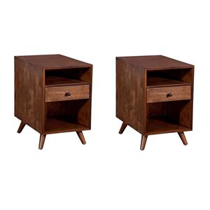 Pemberly Row Set of 2 Brown Mid-Century Chairside End Tables with Power