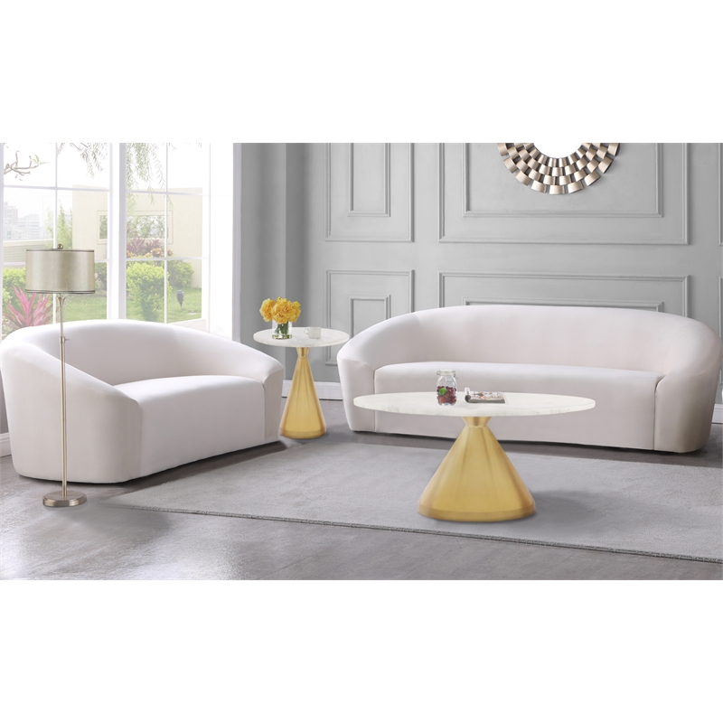 Pemberly Row Set of 2 Contemporary White Marble Top End Tables