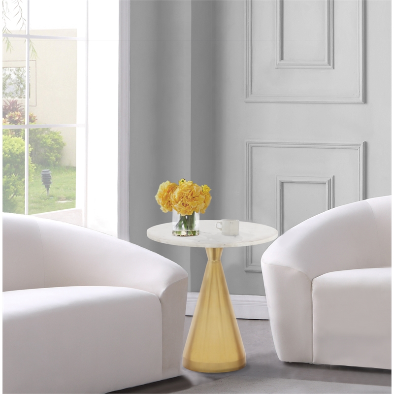 Pemberly Row Set of 2 Contemporary White Marble Top End Tables