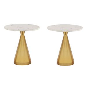 Pemberly Row Set of 2 Contemporary White Marble Top End Tables