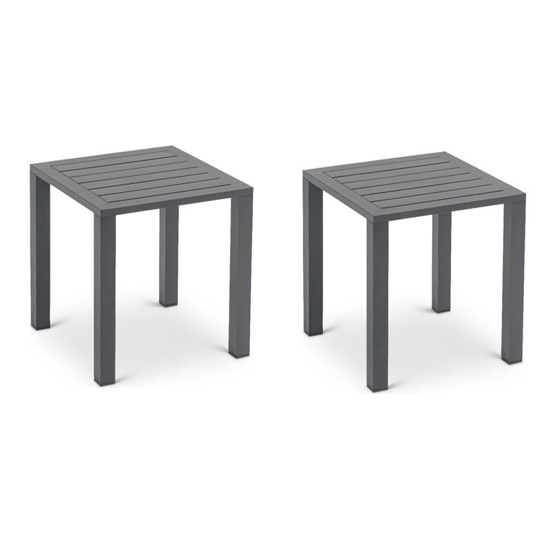 Pemberly Row Set of 2 Contemporary Outdoor Patio End Tables in Gray