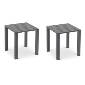 Pemberly Row Set of 2 Contemporary Outdoor Patio End Tables in Gray