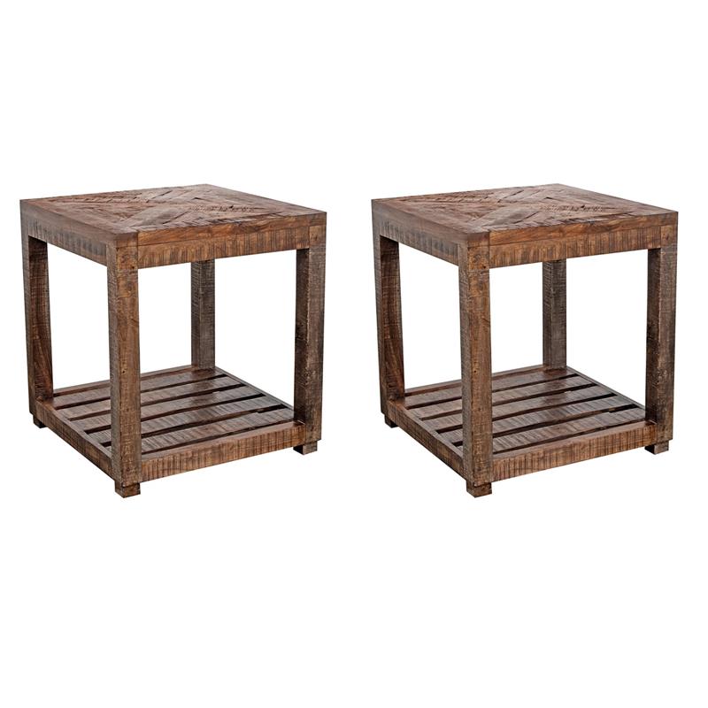 Pemberly Row Set of 2 Contemporary Solid Wood End Tables - Brown