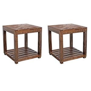 Pemberly Row Set of 2 Contemporary Solid Wood End Tables - Brown