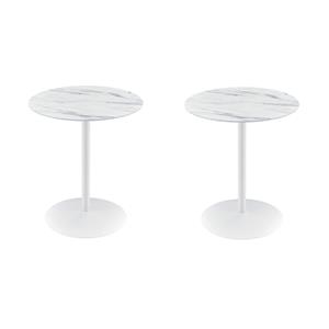 Pemberly Row Set of 2 Round End Tables with White Marble Textured Glass Top
