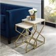 Pemberly Row Set of 2 Square Marble Top Nesting End Tables in Gold