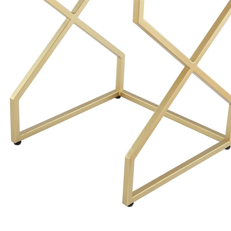 Pemberly Row Set of 2 Square Marble Top Nesting End Tables in Gold