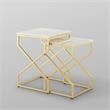 Pemberly Row Set of 2 Square Marble Top Nesting End Tables in Gold