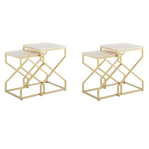 Pemberly Row Set of 2 Square Marble Top Nesting End Tables in Gold