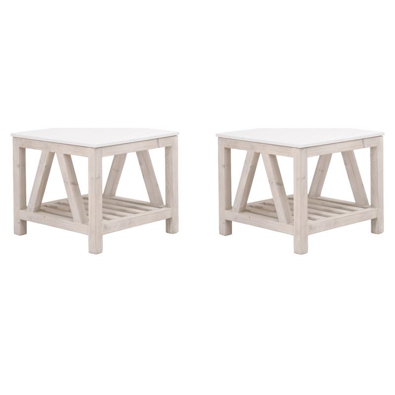 Pemberly Row Set of 2 Contemporary Spruce Wood End Tables in White Wash