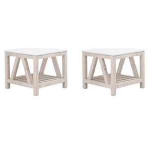 Pemberly Row Set of 2 Contemporary Spruce Wood End Tables in White Wash