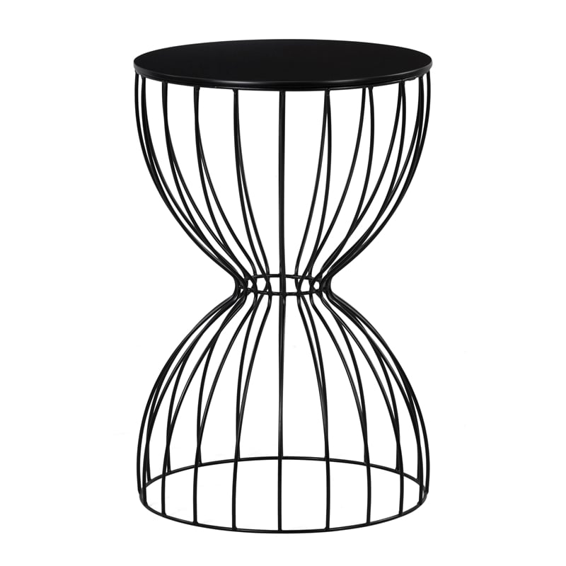 Pemberly Row Set of 2 Hourglass End Tables with Top for Bedroom Black