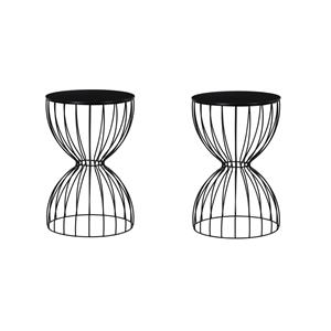 Pemberly Row Set of 2 Hourglass End Tables with Top for Bedroom Black