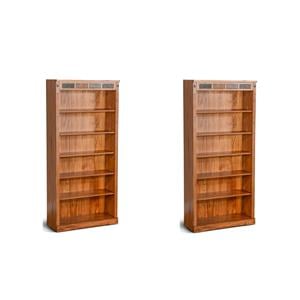 Pemberly Row Set of 2 72&quot Adjustable Shelf Wood Bookcases in Rustic Oak