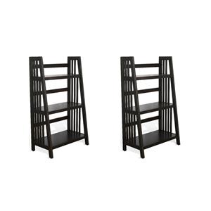 Pemberly Row Set of 2 48&quot Mahogany Wood Folding Bookcases in Black Walnut