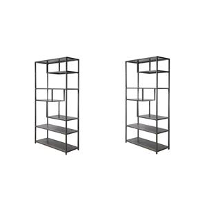 Pemberly Row Set of 2 Metal 6-Shelf Bookcases in Powder Coated Gray