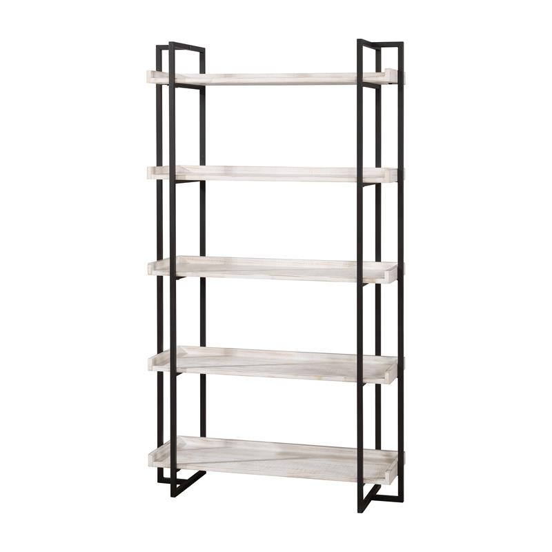 Pemberly Row Set of 2 Contemporary Wood 5-Tier Bookcases in Antique White