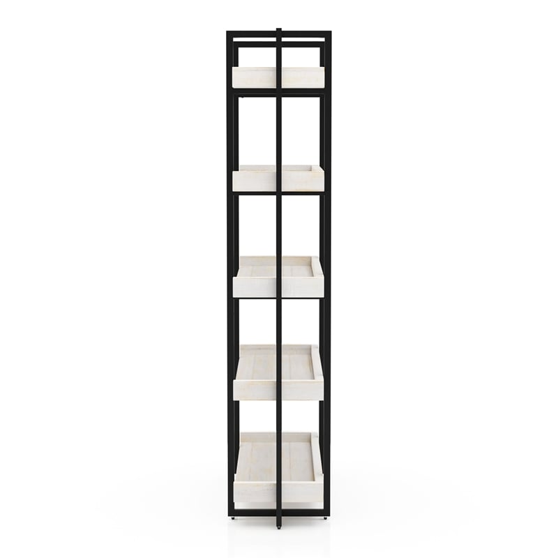 Pemberly Row Set of 2 Contemporary Wood 5-Tier Bookcases in Antique White