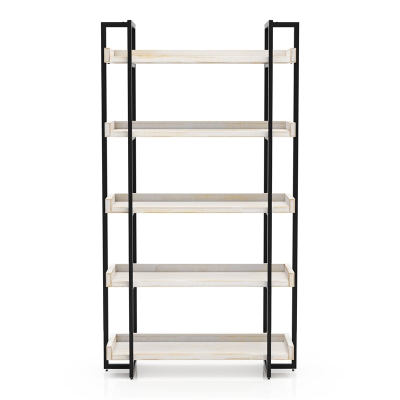 Pemberly Row Set of 2 Contemporary Wood 5-Tier Bookcases in Antique White