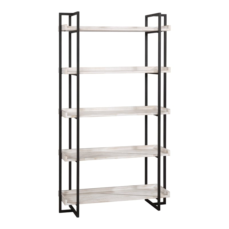 Pemberly Row Set of 2 Contemporary Wood 5-Tier Bookcases in Antique White