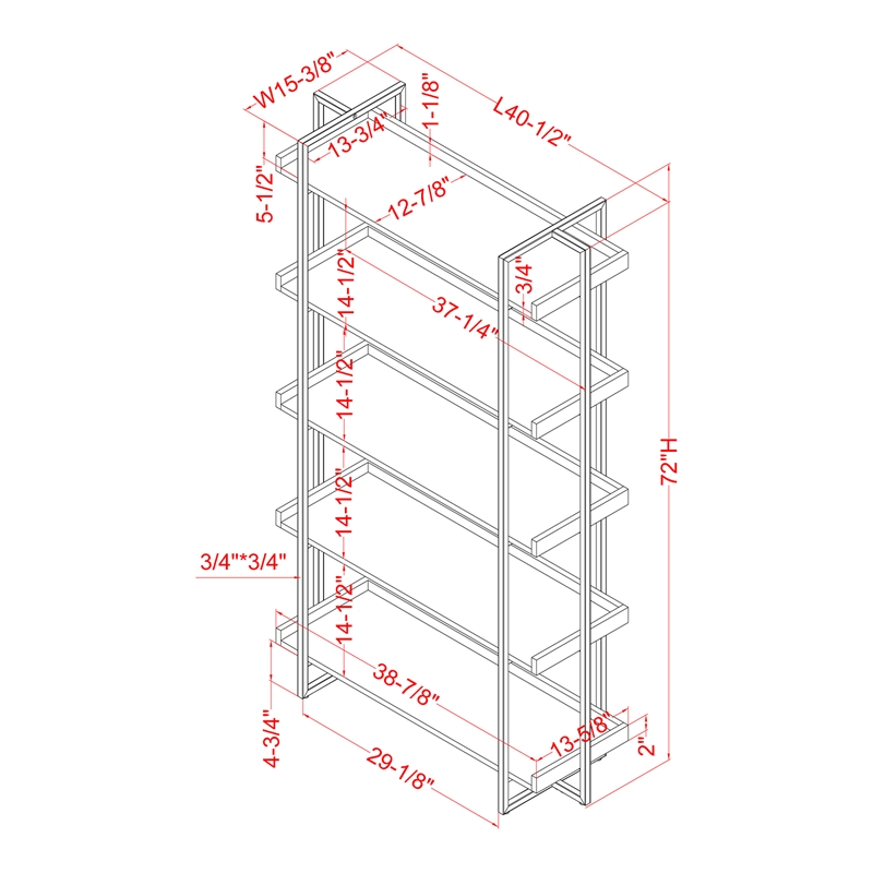 Pemberly Row Set of 2 Contemporary Wood 5-Tier Bookcases in Antique White