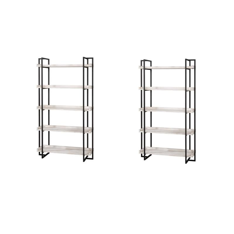 Pemberly Row Set of 2 Contemporary Wood 5-Tier Bookcases in Antique White