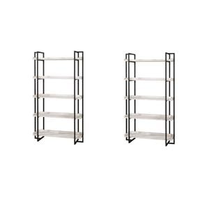Pemberly Row Set of 2 Contemporary Wood 5-Tier Bookcases in Antique White