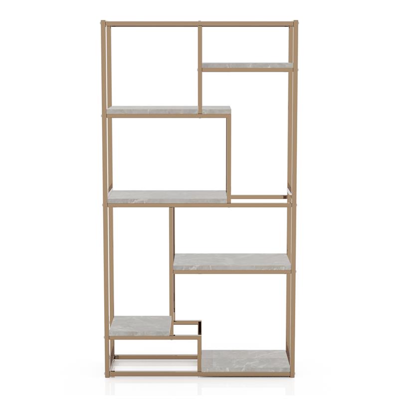Pemberly Row Set of 2 Contemporary Metal 6-Shelf Bookcases in Gold Champagne