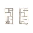 Pemberly Row Set of 2 Contemporary Metal 6-Shelf Bookcases in Gold Champagne