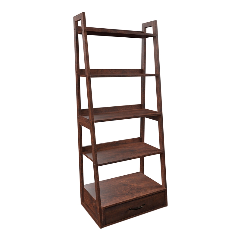 Pemberly Row Set of 2 Transitional Wood 1-Drawer Bookcases in Cherry