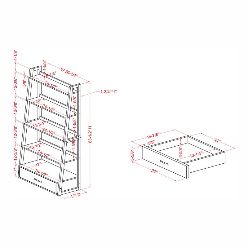 Pemberly Row Set of 2 Transitional Wood 1-Drawer Bookcases in Cherry