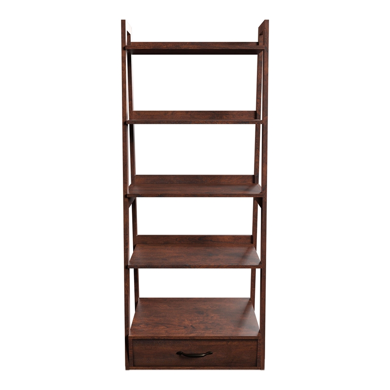 Pemberly Row Set of 2 Transitional Wood 1-Drawer Bookcases in Cherry