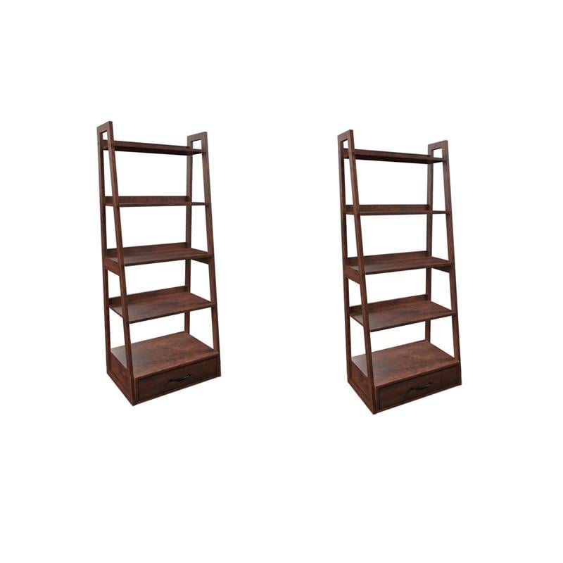 Pemberly Row Set of 2 Transitional Wood 1-Drawer Bookcases in Cherry