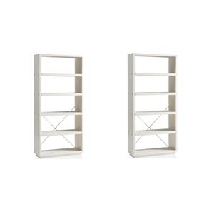 Pemberly Row Set of 2 Wood 5 Open Shelves Bookcases in Cream Weave