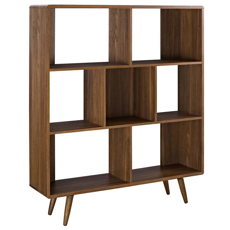 Pemberly Row Set of 2 Modern Particleboard Wood Bookcases in Walnut